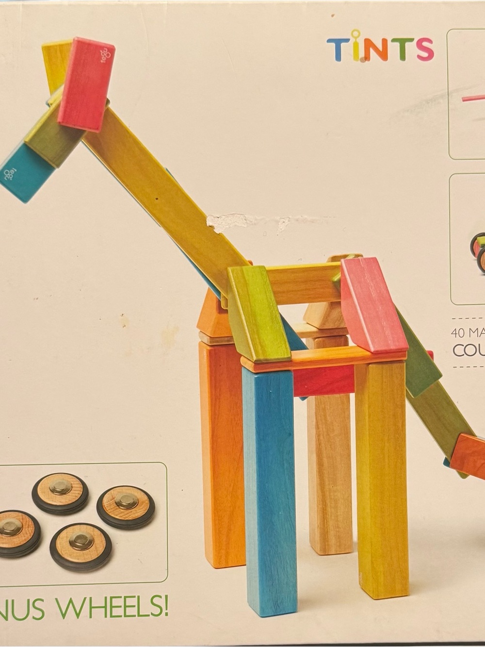 NEW Sealed Tegu Tints 40 Piece Magnetic Wooden Blocks + 4 Wheels Discontinued